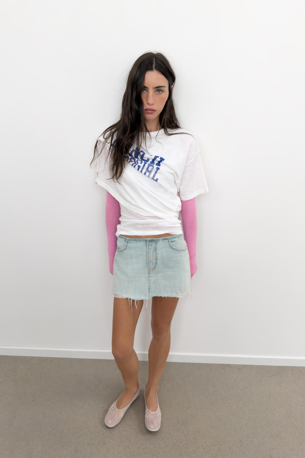 ДЖИНСОВАЯ МИНИ-ЮБКА TRF С РАЗРЫВАМИ