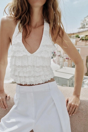 Топ халтер с воланами- Заказать в России