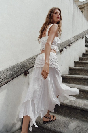 Юбка миди асимметричного кроя с вышивкой- Заказать в России