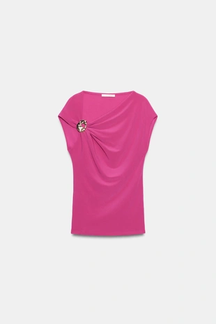 Топ со сборками и металлической декоративной фурнитурой- Заказать в России