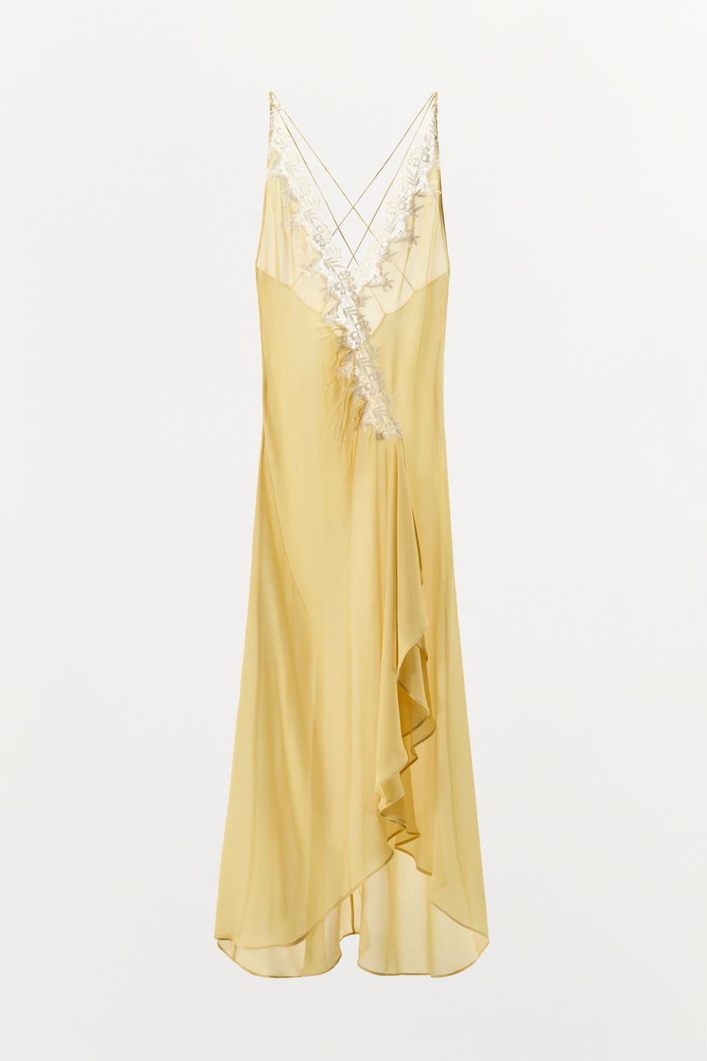 ПЛАТЬЕ ИЗ ЖОРЖЕТА С КРУЖЕВОМ И ВОЛАНАМИ