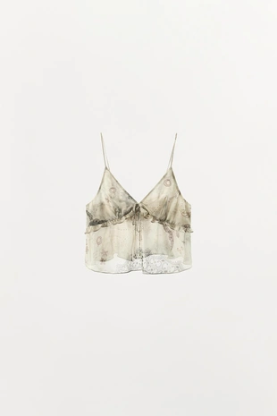 Топ в бельевом стиле с воланами и принтом- Заказать в России