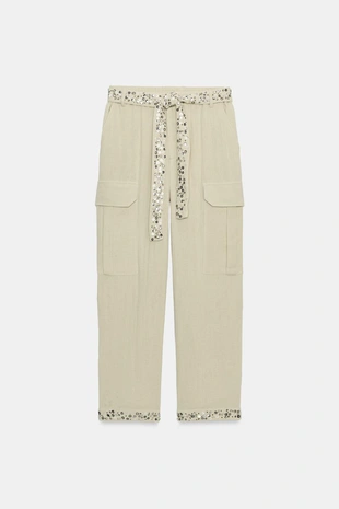 Брюки карго с пайетками — коллекция Zara «Zw»- Заказать в России