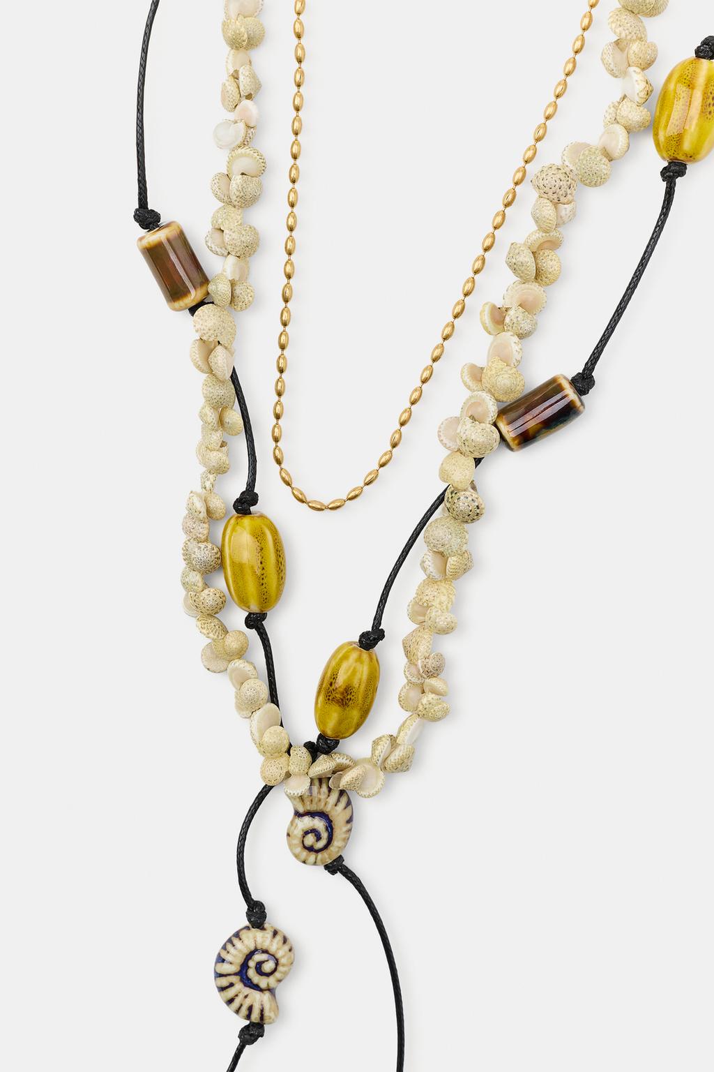 НАБОР ИЗ 3 ОЖЕРЕЛИЙ: ШНУР, РАКУШКИ И КЕРАМИКА