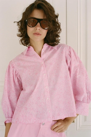 Рубашка в полоску с цветочным принтом- Заказать в России