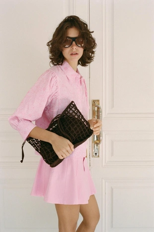 Рубашка в полоску с цветочным принтом- Заказать в России