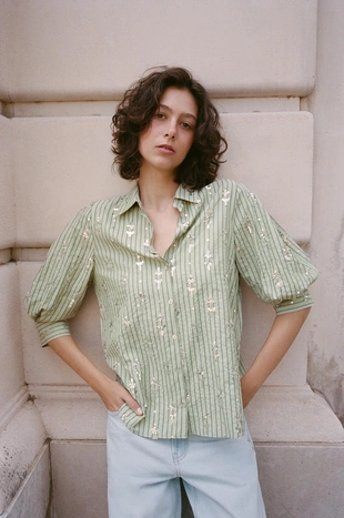 Рубашка в полоску с пайетками- Заказать в России