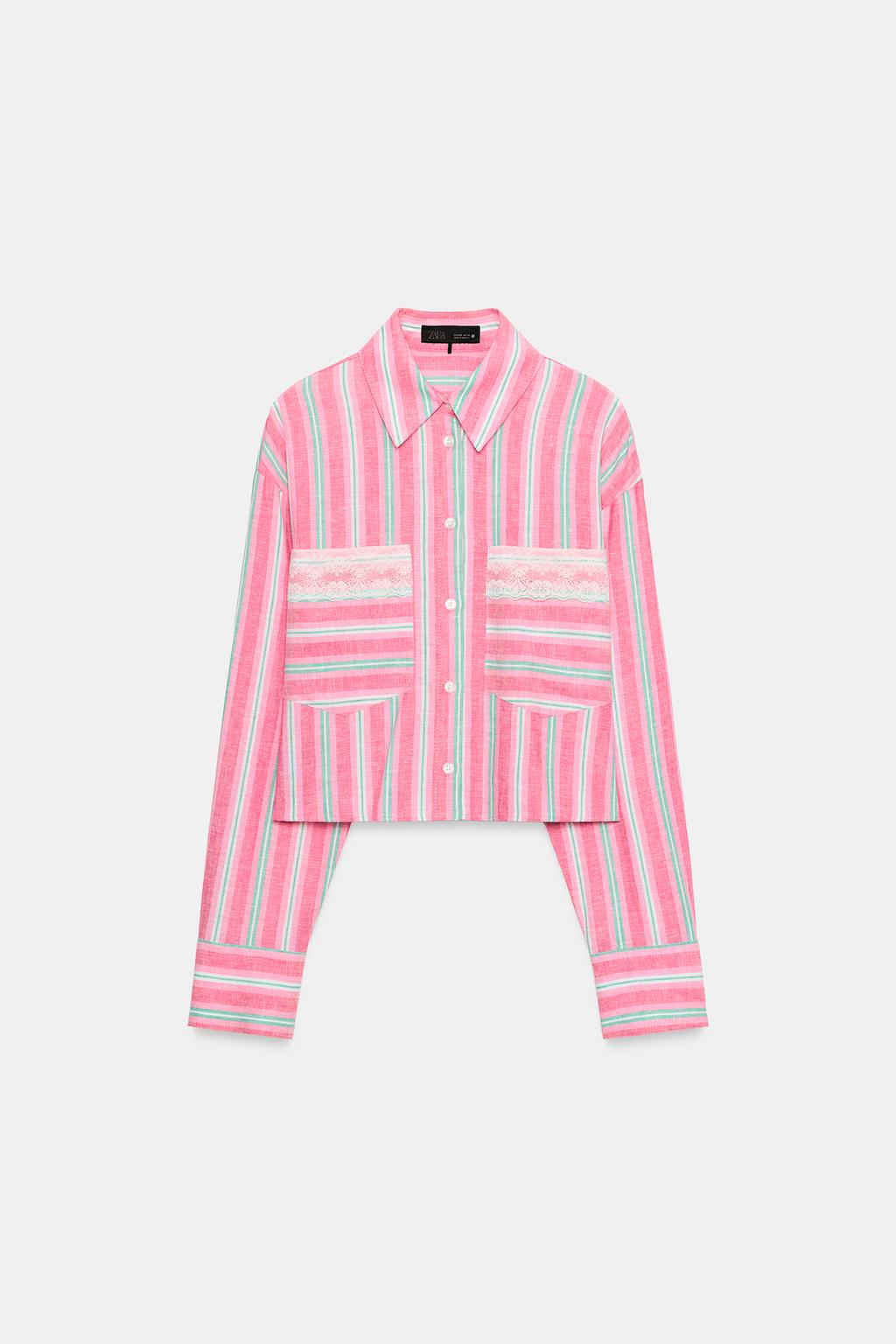 УКОРОЧЕННАЯ РУБАШКА В ПОЛОСКУ С КРУЖЕВОМ