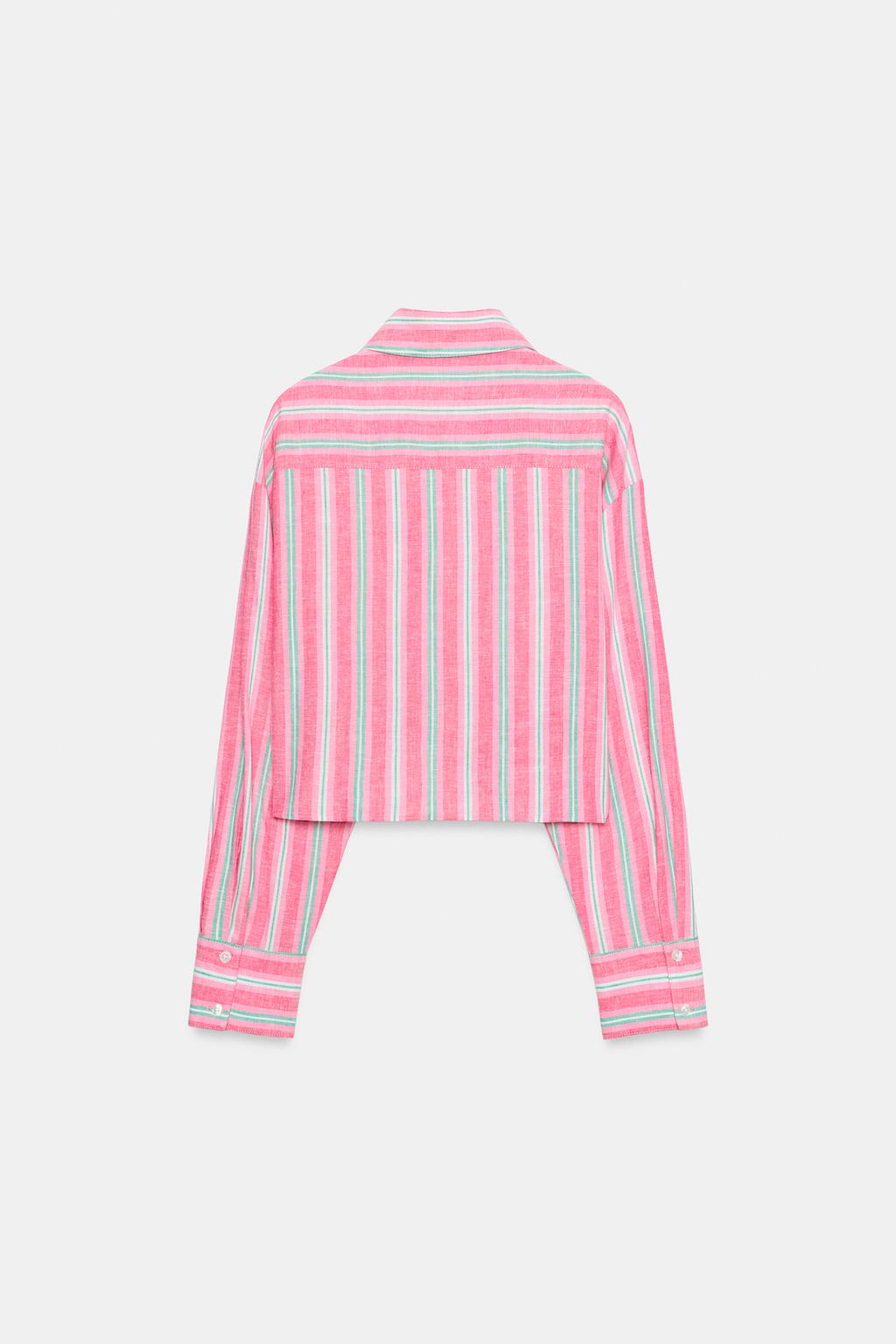 УКОРОЧЕННАЯ РУБАШКА В ПОЛОСКУ С КРУЖЕВОМ