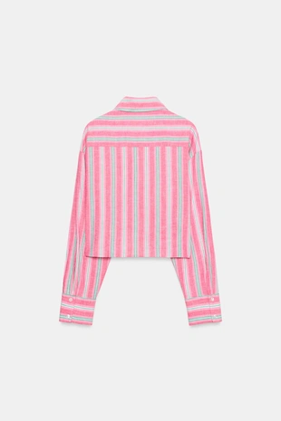 Укороченная рубашка в полоску с кружевом- Заказать в России