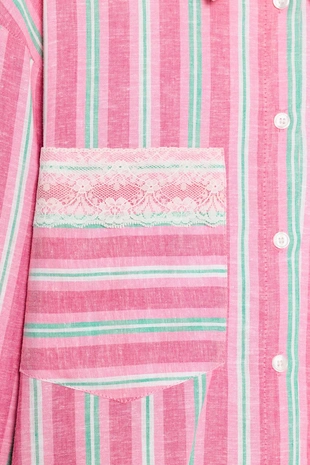 Укороченная рубашка в полоску с кружевом- Заказать в России