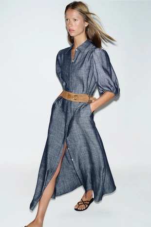 Платье миди с поясом- Заказать в России