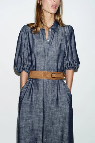 Платье миди с поясом- Заказать в России