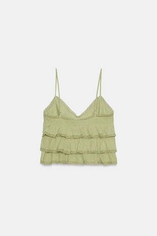 Топ из газа с вышивкой и воланами- Заказать в России