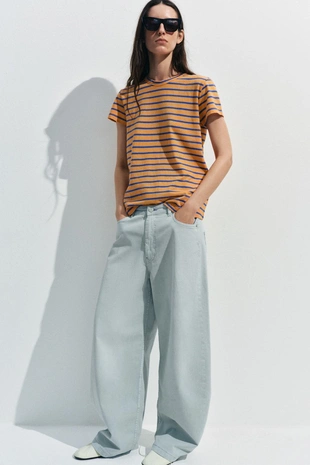 Футболка в полоску из хлопка и льна- Заказать в России