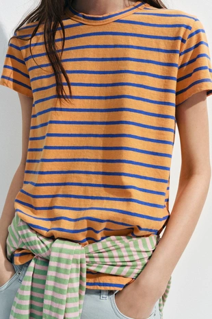 Футболка в полоску из хлопка и льна- Заказать в России