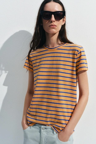 Футболка в полоску из хлопка и льна- Заказать в России