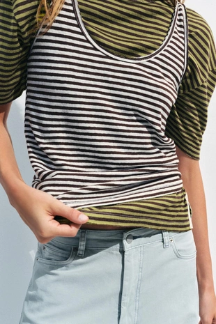 Топ в полоску из хлопка и льна- Заказать в России