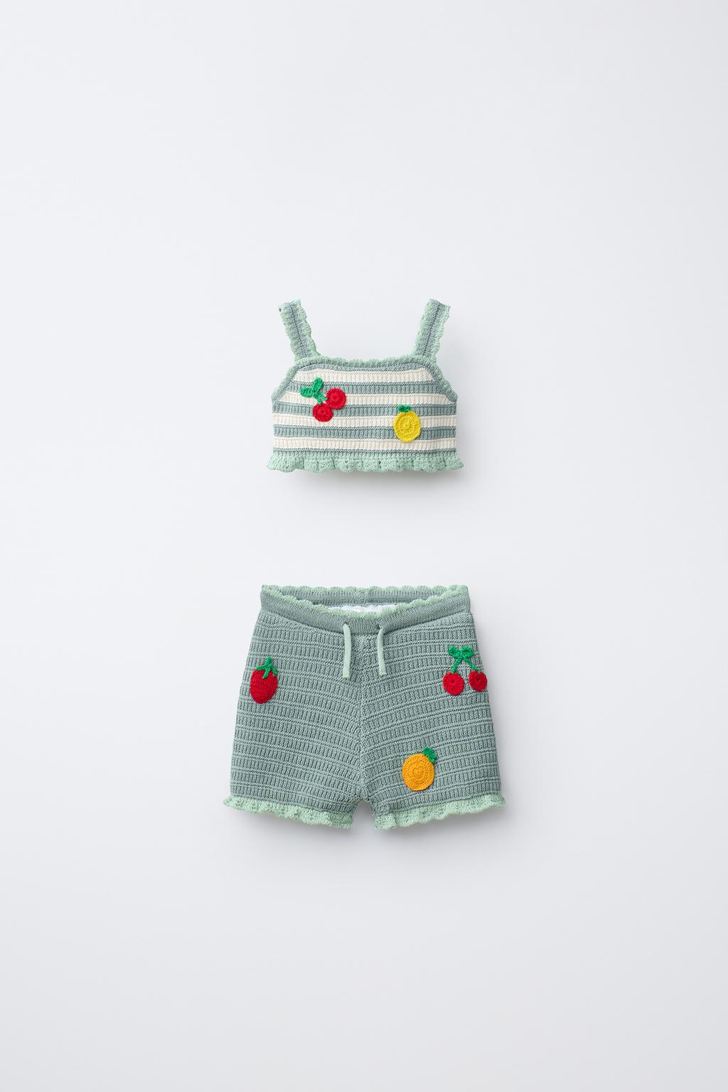 КОМПЛЕКТ ИЗ ТОПА И ШОРТ ИЗ КРУЖЕВА КРОШЕ С ФРУКТАМИ (1-6 ЛЕТ)