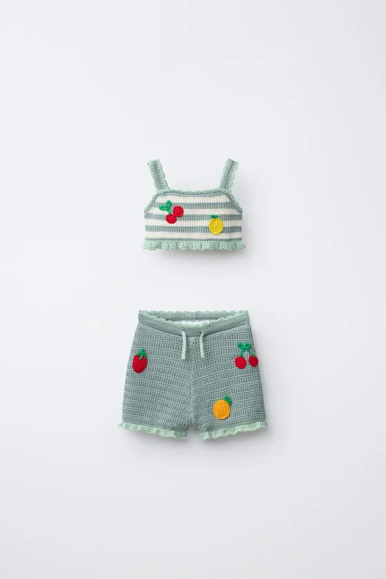КОМПЛЕКТ ИЗ ТОПА И ШОРТ ИЗ КРУЖЕВА КРОШЕ С ФРУКТАМИ (1-6 ЛЕТ)
