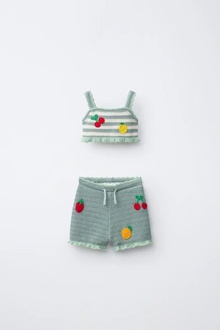 Комплект из топа и шорт из кружева кроше с фруктами (1-6 лет)- Заказать в России