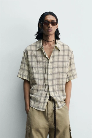 Рубашка  жаккард в клетку- Заказать в России