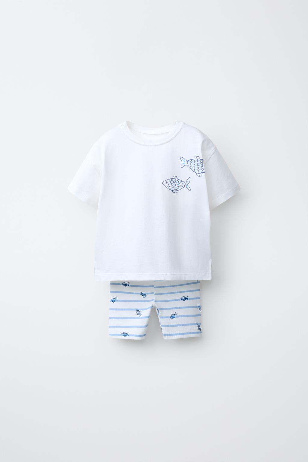 КОМПЛЕКТ ИЗ ФУТБОЛКИ И ВЕЛОСИПЕДОК С РЫБАМИ