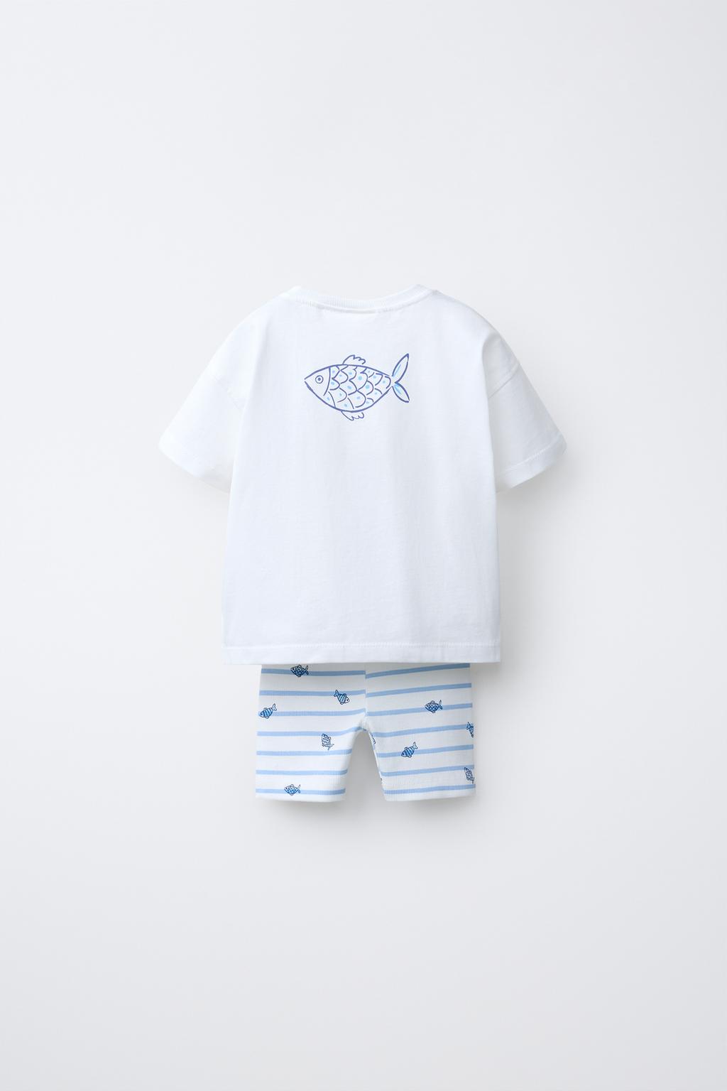 КОМПЛЕКТ ИЗ ФУТБОЛКИ И ВЕЛОСИПЕДОК С РЫБАМИ