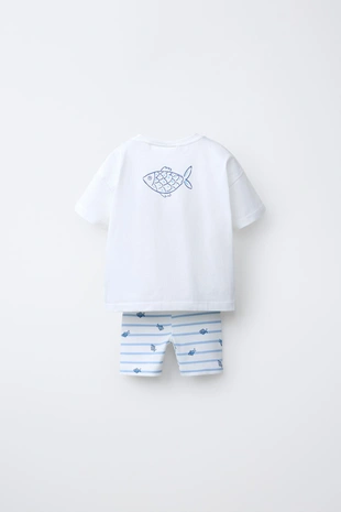 Комплект из футболки и велосипедок с рыбами- Заказать в России