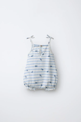 Комбинированный комбинезон в полоску с рыбками- Заказать в России