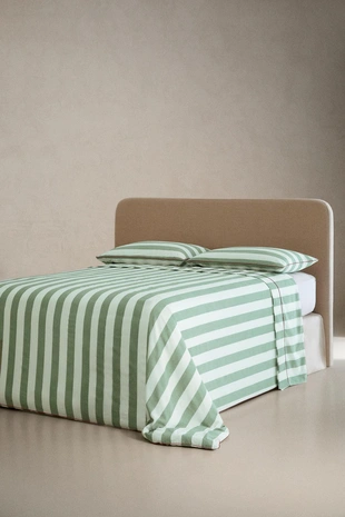 Простынь из мятного хлопка с полосками- Заказать в России