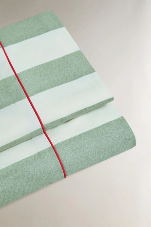 Простынь из мятного хлопка с полосками- Заказать в России