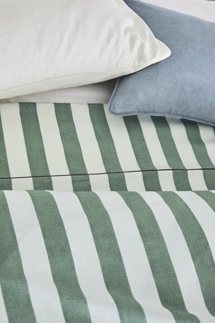 Простынь из мятного хлопка с полосками- Заказать в России