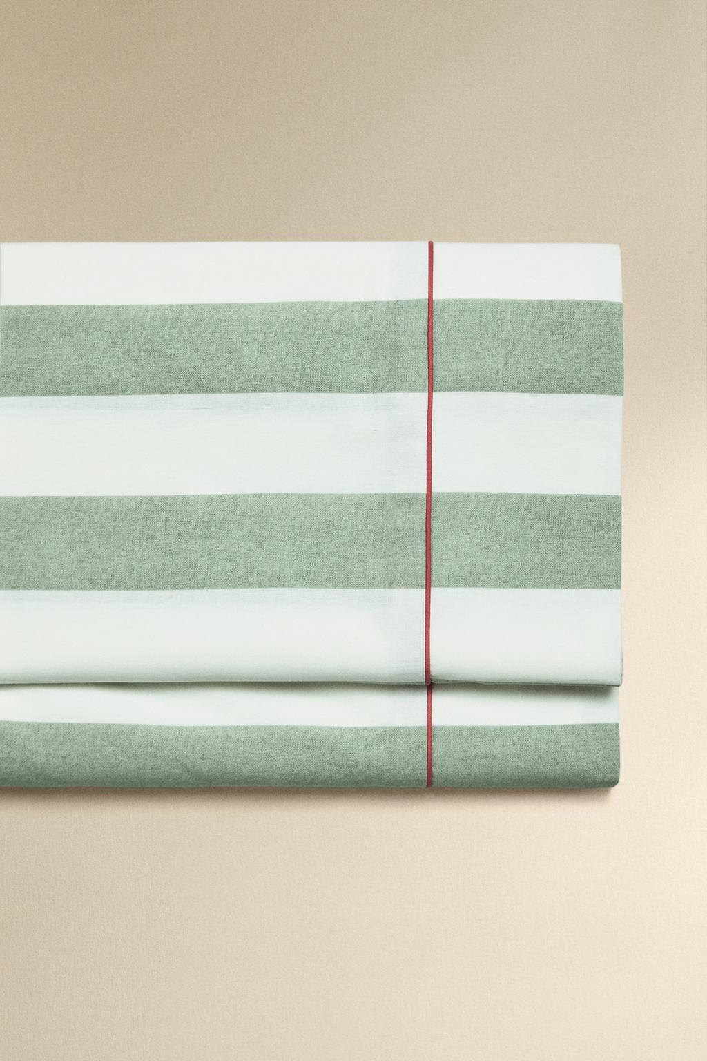 Простынь из мятного хлопка с полосками