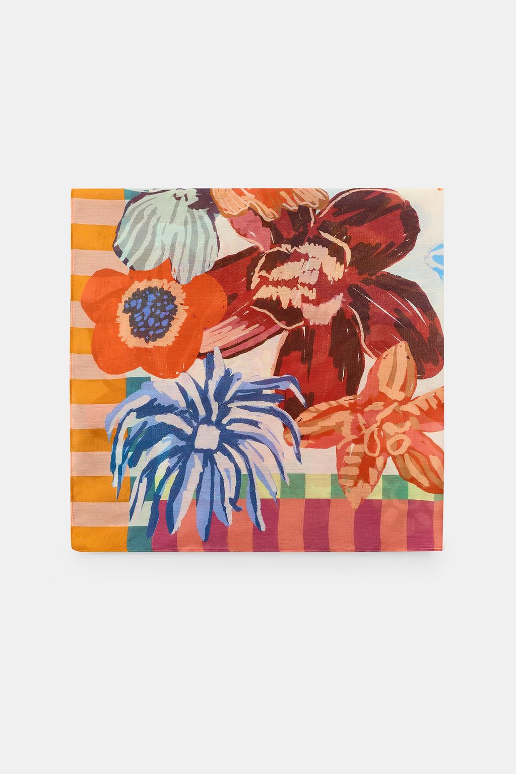 ШАРФ ИЗ МОДАЛА И ШЕЛКА С ЦВЕТОЧНЫМ ПРИНТОМ