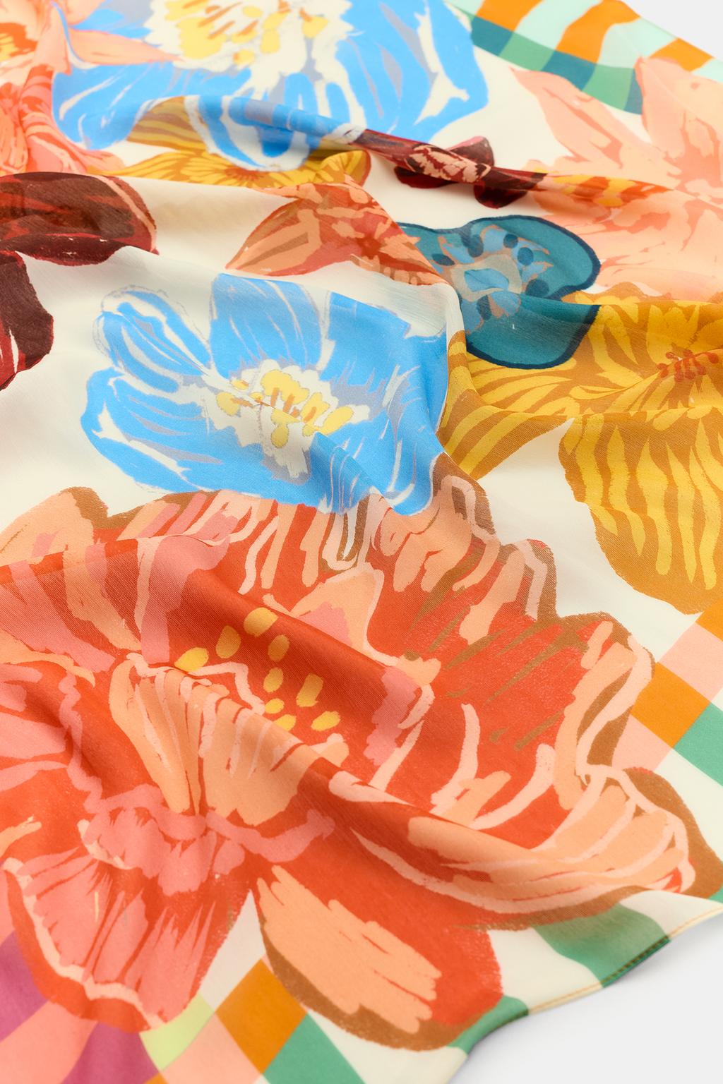 ШАРФ ИЗ МОДАЛА И ШЕЛКА С ЦВЕТОЧНЫМ ПРИНТОМ