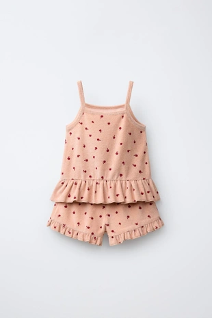 Комплект из футболки и шортов с вишнями и эффектом махровой ткани- Заказать в России