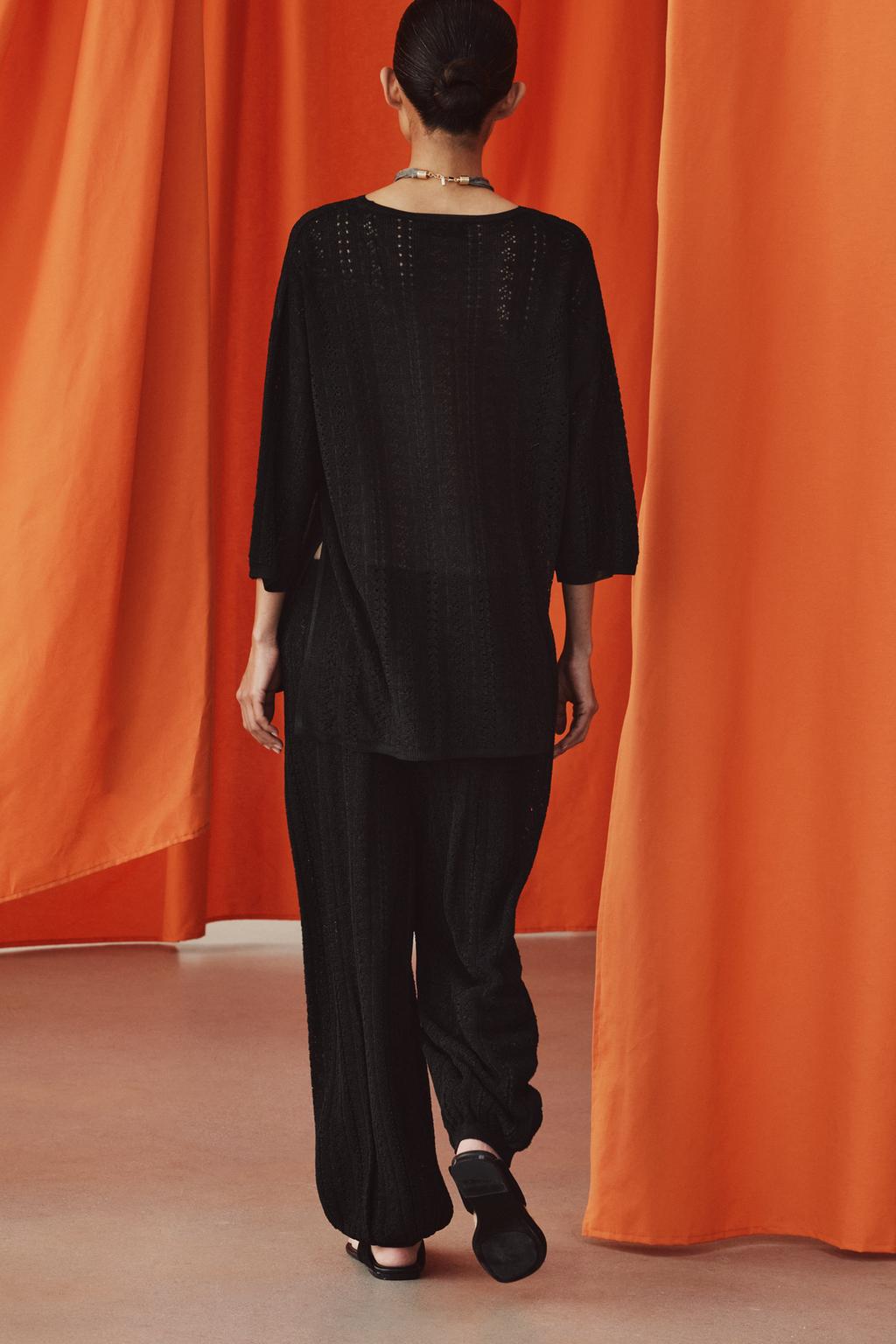 ТРИКОТАЖНЫЕ БРЮКИ-БОМБЕРЫ С УЗОРОМ POINTELLE