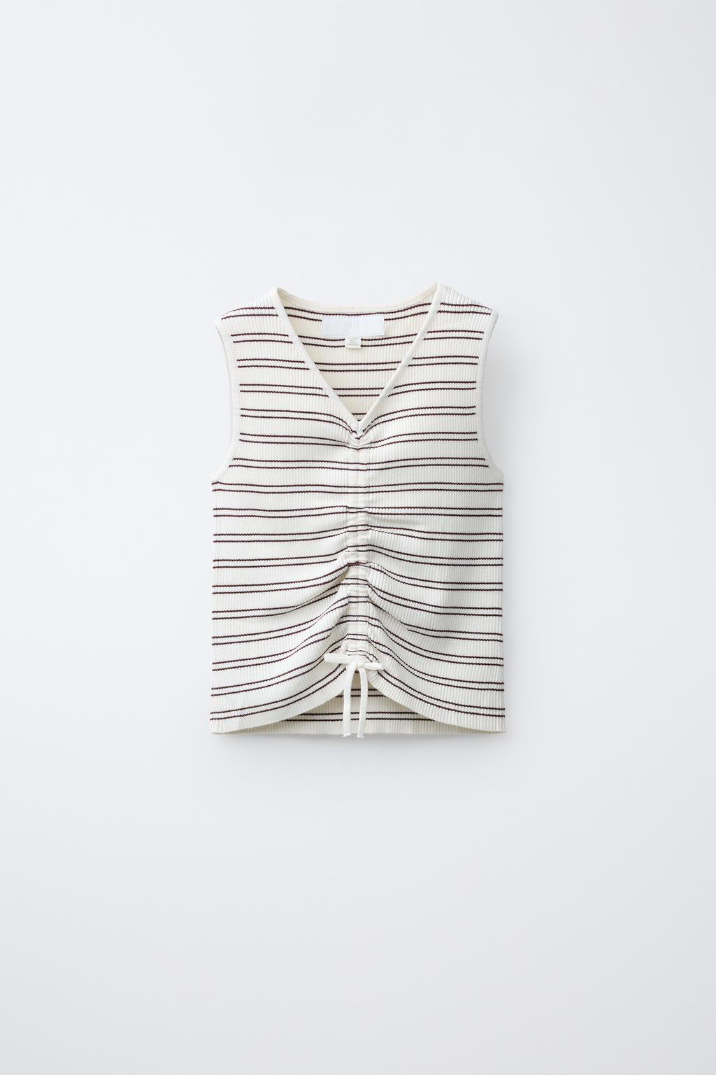 ТРИКОТАЖНЫЙ ТОП В РУБЧИК СО СБОРКАМИ