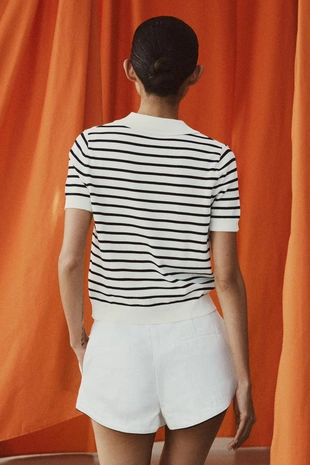 Трикотажное поло в полоску с короткими рукавами- Заказать в России