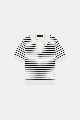 Трикотажное поло в полоску с короткими рукавами- Заказать в России