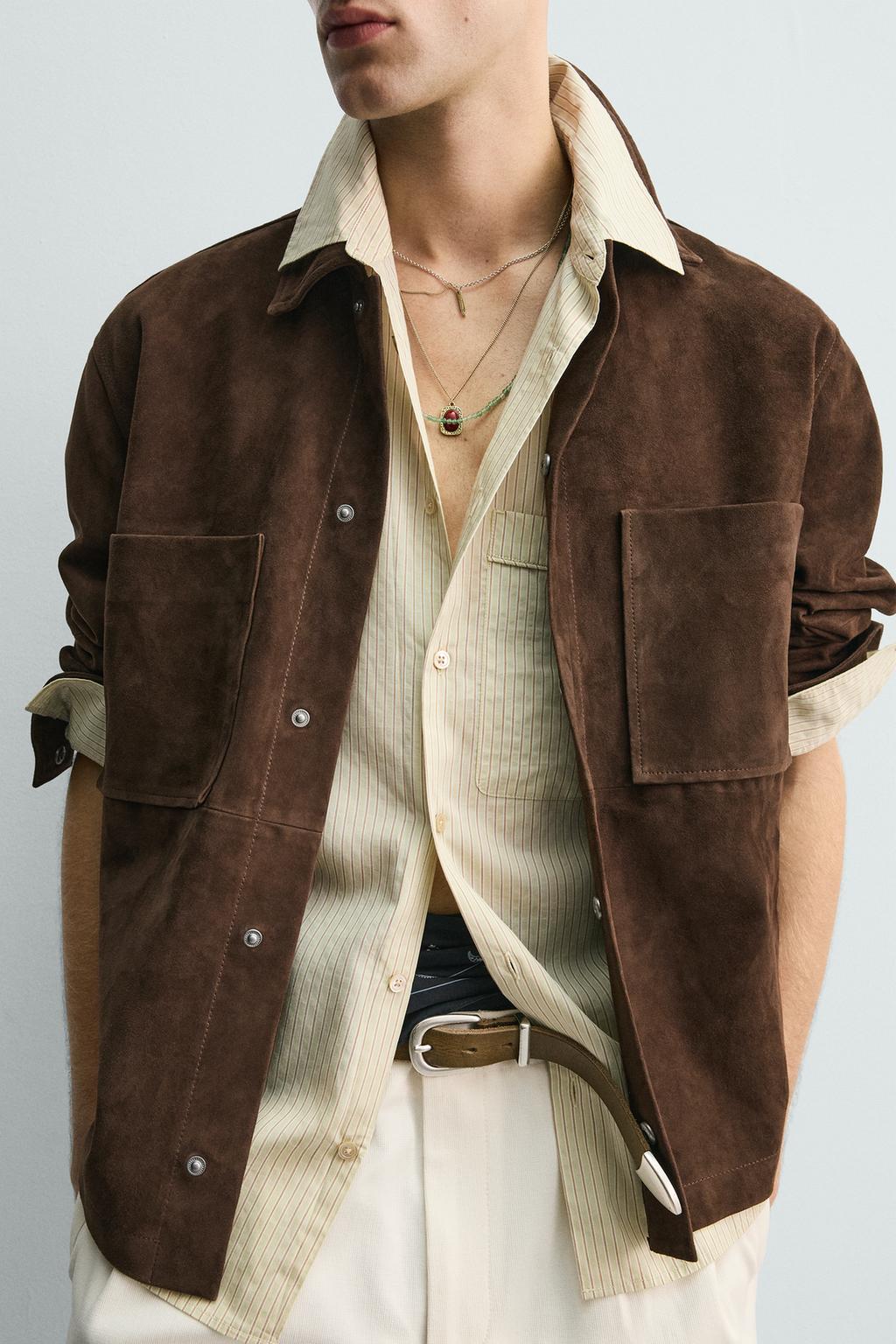 КУРТКА-РУБАШКА ИЗ ЗАМШИ С КАРМАНАМИ