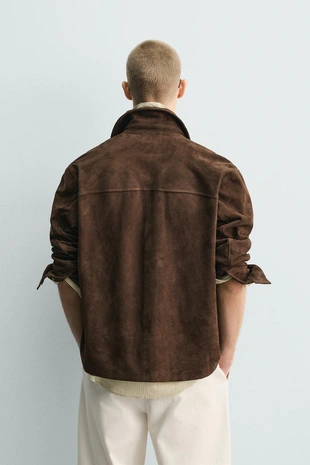 Куртка-рубашка из замши с карманами- Заказать в России