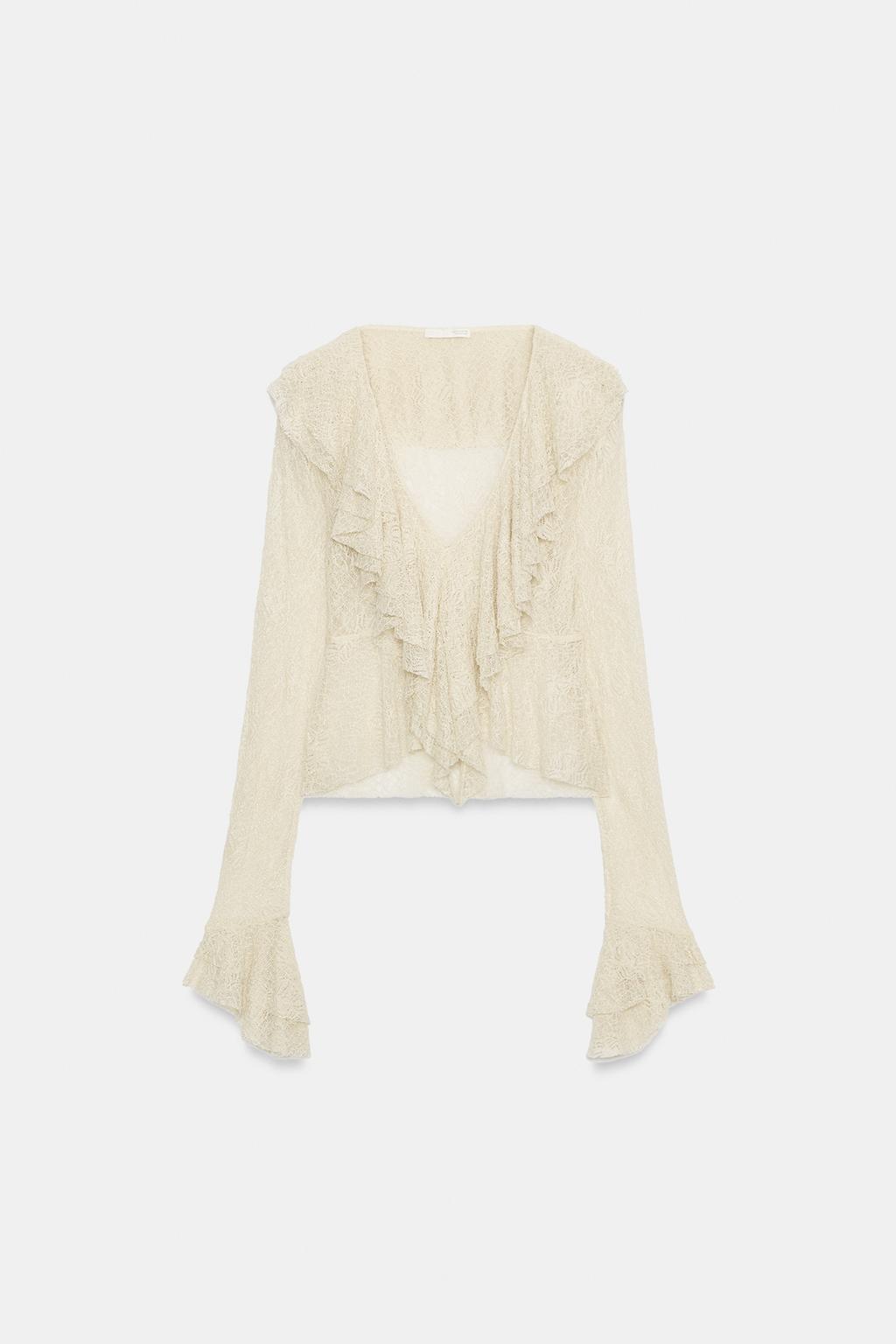 БЛЕСТЯЩИЙ КРУЖЕВНОЙ ТОП С ВОЛАНАМИ