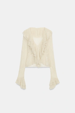 Блестящий кружевной топ с воланами- Заказать в России