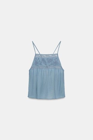 Топ на бретелях с вышивкой- Заказать в России