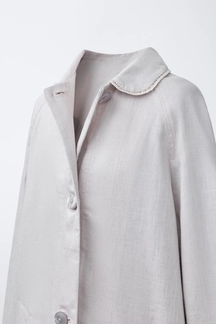 Однотонное пальто из льна и хлопка- Заказать в России