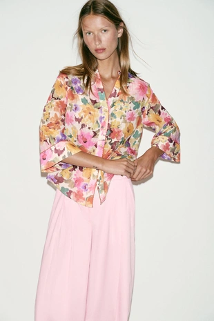 Рубашка с цветочным принтом- Заказать в России