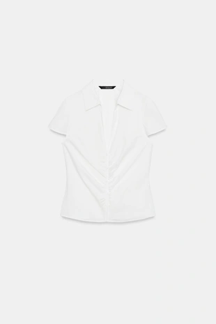 Приталенная рубашка со сборками- Заказать в России