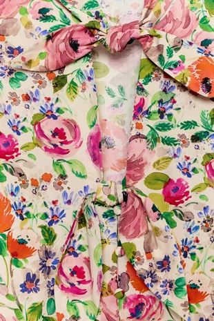 Рубашка из хлопка с цветочным принтом и завязками- Заказать в России